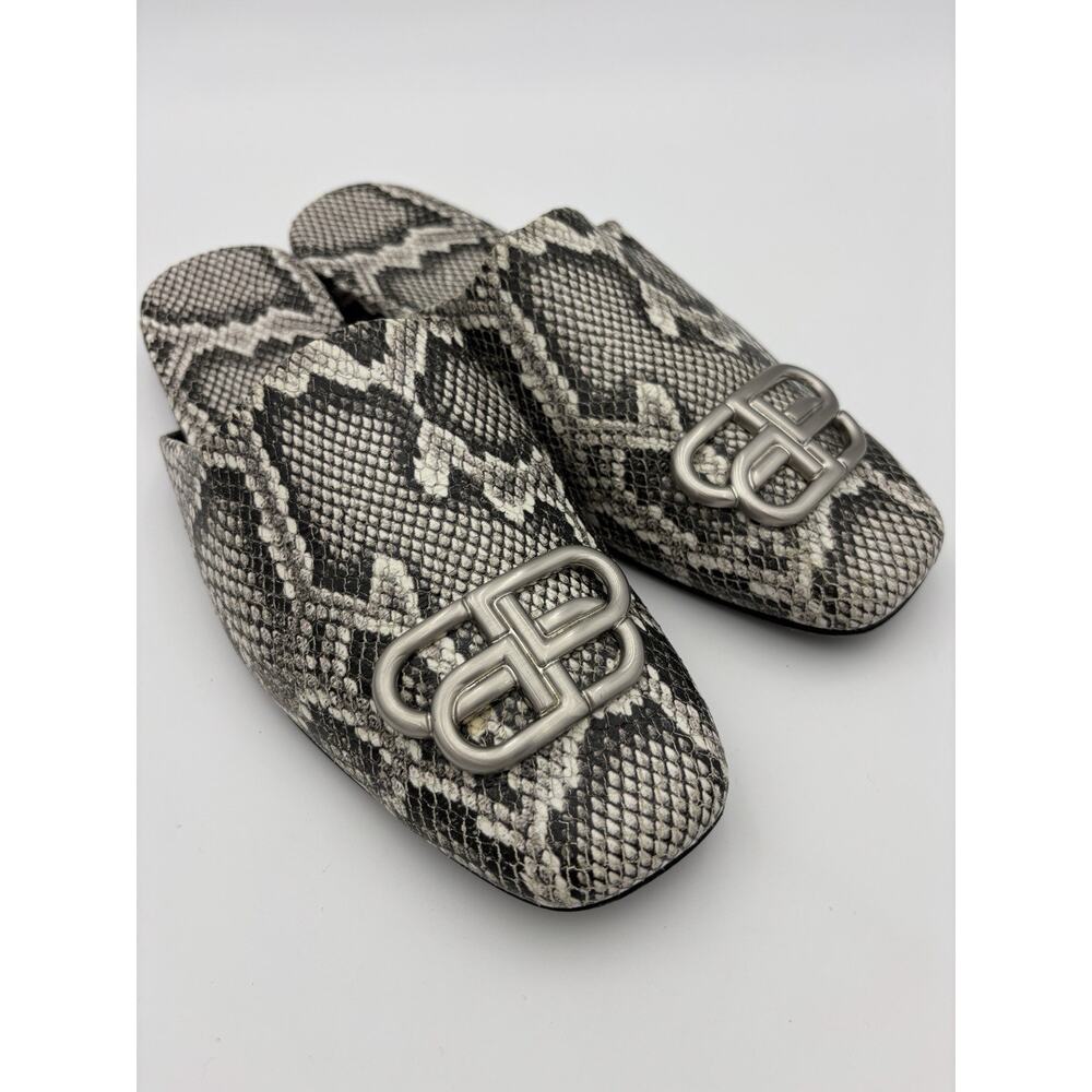 Balenciaga Cosy BB Mules Snake Grey Cream Size 37 / 7 Square Toe Luxury Logo - Picture 3 of 15
